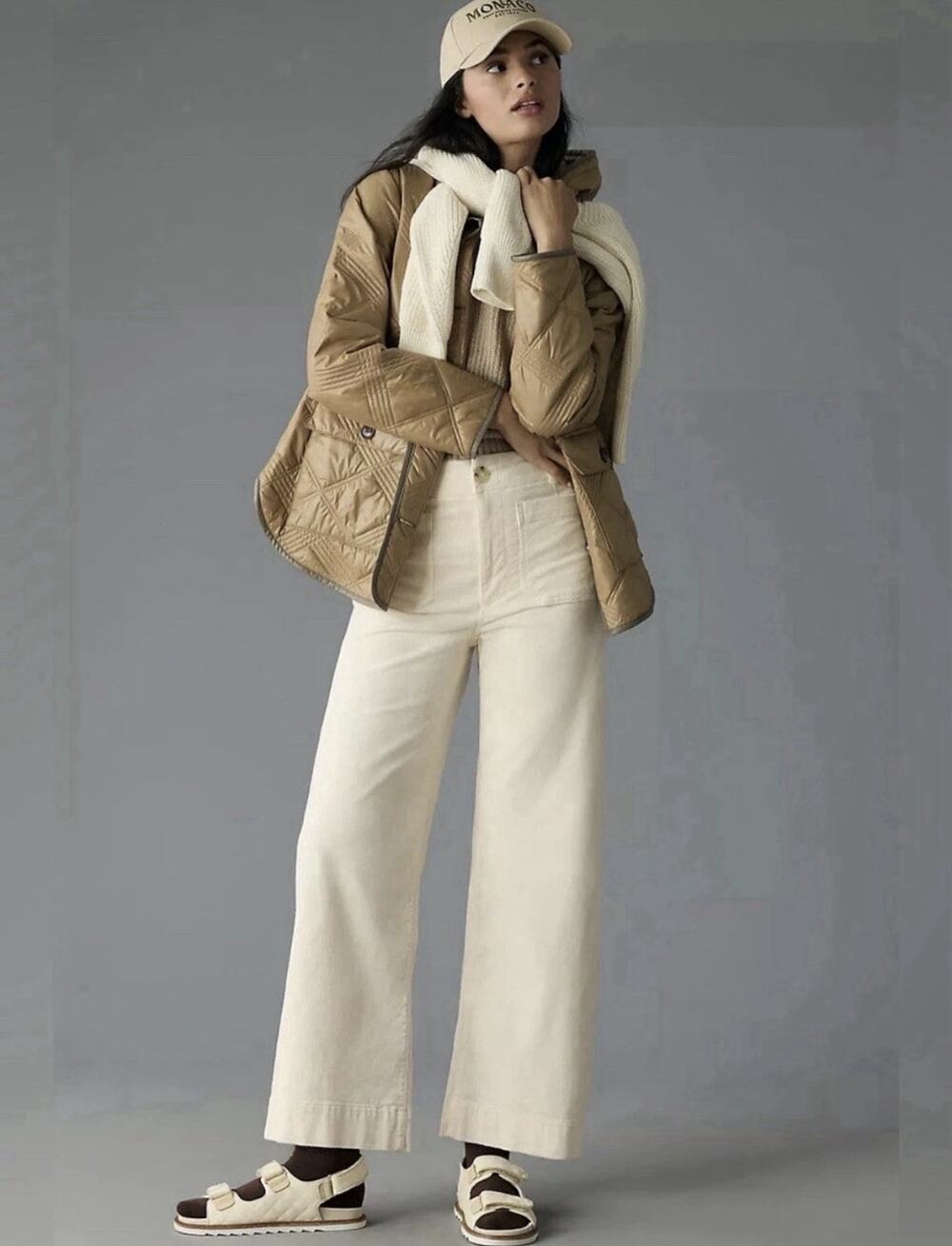 Maeve Anthropologie The Colette Corduroy Wide Leg Pants Cream Ivory Size 27 Ad13